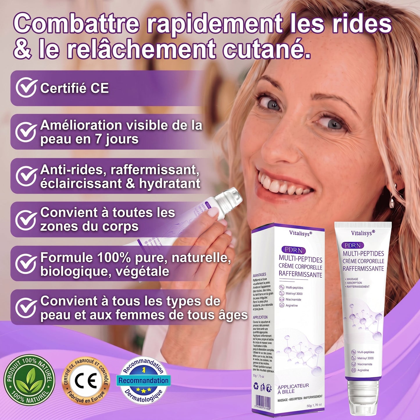 Boutique officielle✅ : Vitalisys® PDRN Crème Corps avec Roller 🎉 – Anti-âge, hydratation, fermeté et régénération. Pour un teint unifié, traite acné, taches pigmentaires et verrues 💎